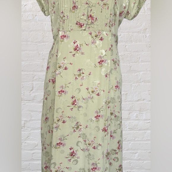 April Cornell Vintage Maxi Dress Sz S Pistachio Green Floral 9Os 30s Style - Picture 3 of 10